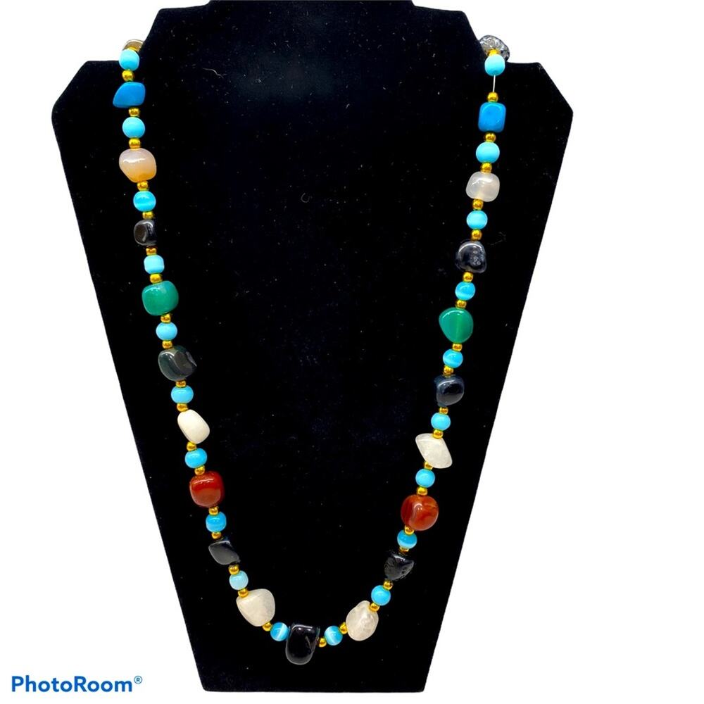Beggars Bead Semi-Precious Gemstones multi color beaded Necklace